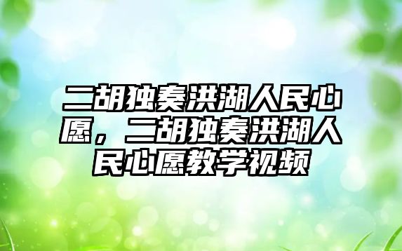 二胡獨奏洪湖人民心愿，二胡獨奏洪湖人民心愿教學視頻