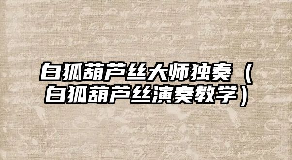 白狐葫蘆絲大師獨奏（白狐葫蘆絲演奏教學）