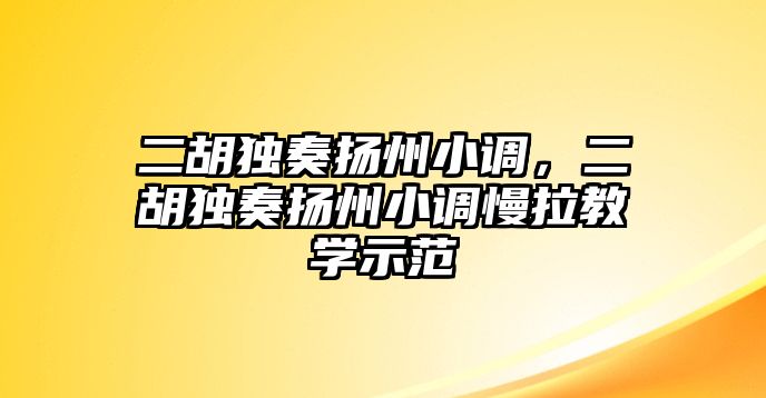 二胡獨奏揚州小調，二胡獨奏揚州小調慢拉教學示范