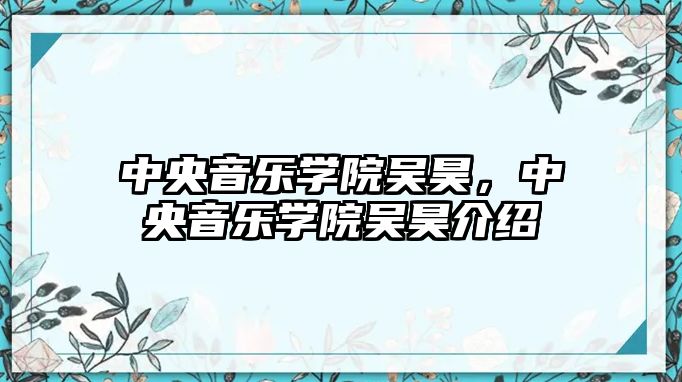 中央音樂學院吳昊，中央音樂學院吳昊介紹