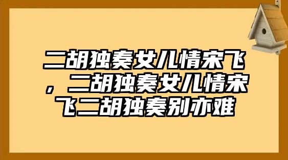 二胡獨奏女兒情宋飛，二胡獨奏女兒情宋飛二胡獨奏別亦難