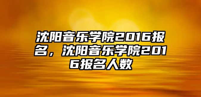 沈陽音樂學院2016報名，沈陽音樂學院2016報名人數