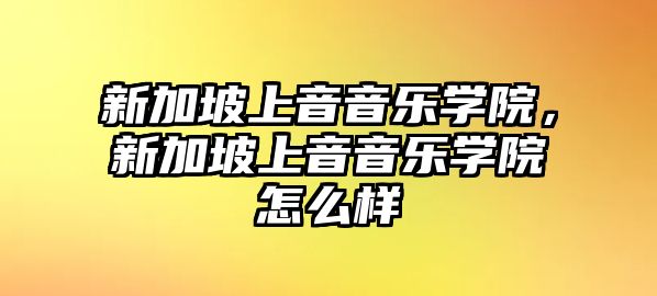 新加坡上音音樂學院，新加坡上音音樂學院怎么樣