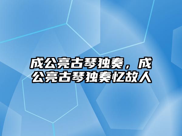 成公亮古琴獨奏，成公亮古琴獨奏憶故人