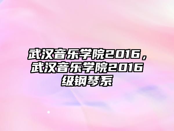 武漢音樂學院2016，武漢音樂學院2016級鋼琴系