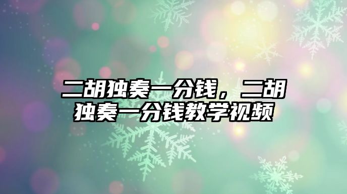 二胡獨奏一分錢，二胡獨奏一分錢教學視頻