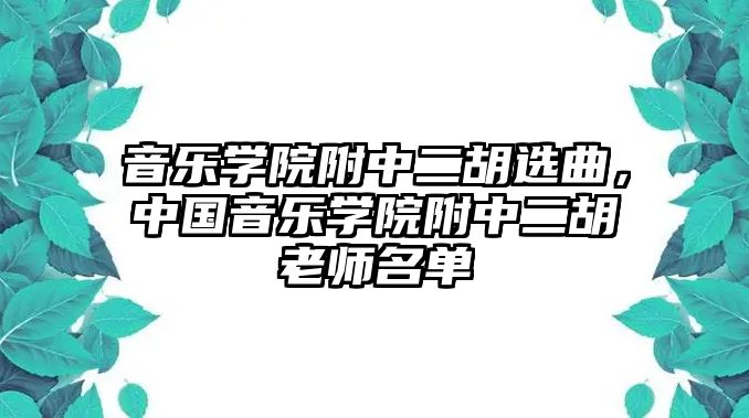 音樂學院附中二胡選曲，中國音樂學院附中二胡老師名單