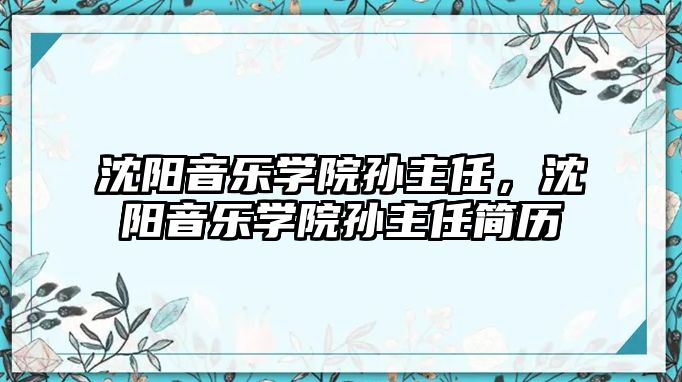 沈陽音樂學院孫主任，沈陽音樂學院孫主任簡歷