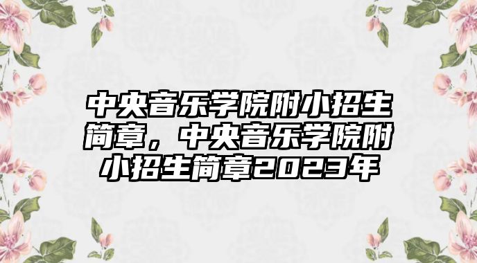 中央音樂學院附小招生簡章，中央音樂學院附小招生簡章2023年