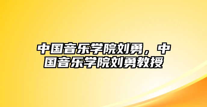 中國(guó)音樂(lè)學(xué)院劉勇，中國(guó)音樂(lè)學(xué)院劉勇教授