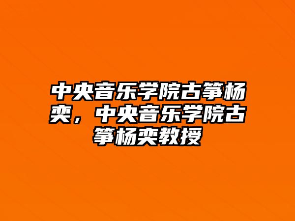 中央音樂學院古箏楊奕，中央音樂學院古箏楊奕教授