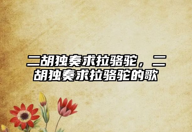 二胡獨(dú)奏求拉駱駝，二胡獨(dú)奏求拉駱駝的歌