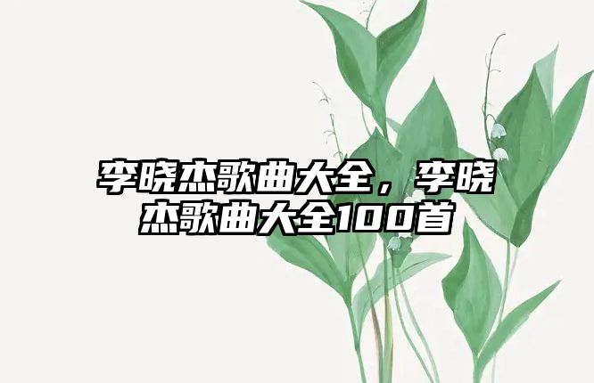 李曉杰歌曲大全，李曉杰歌曲大全100首