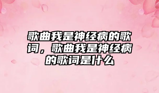 歌曲我是神經病的歌詞，歌曲我是神經病的歌詞是什么