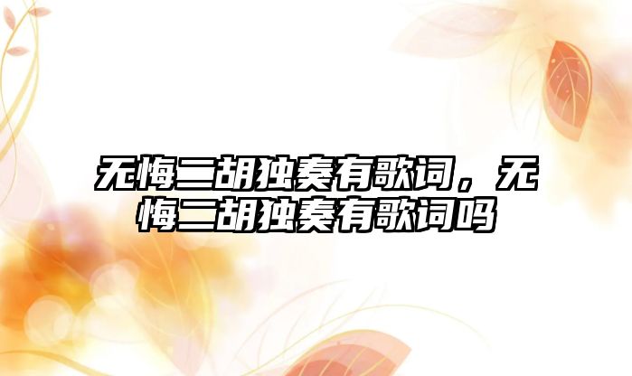 無悔二胡獨奏有歌詞，無悔二胡獨奏有歌詞嗎