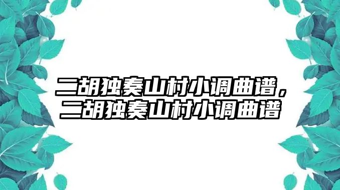 二胡獨奏山村小調曲譜，二胡獨奏山村小調曲譜